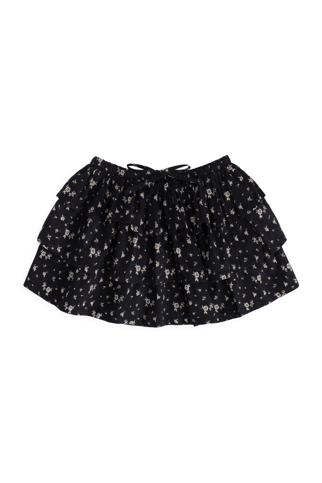 Jupe étagée en coton biologique à imprimé floral diffus Botanical Graphite avec volants et taille élastiquée à nouer pour filles Printemps-Été (1-10 ans)