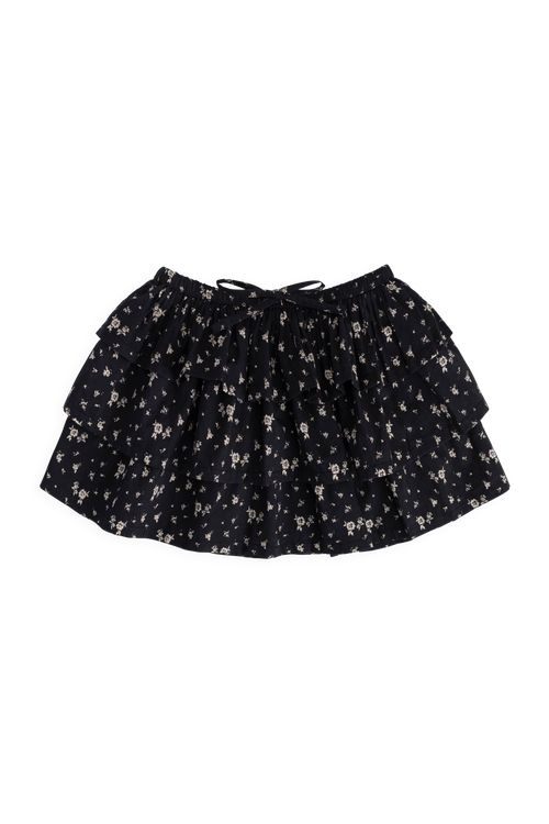 Jupe étagée en coton biologique à imprimé floral diffus Botanical Graphite avec volants et taille élastiquée à nouer pour filles Printemps-Été (1-10 ans)