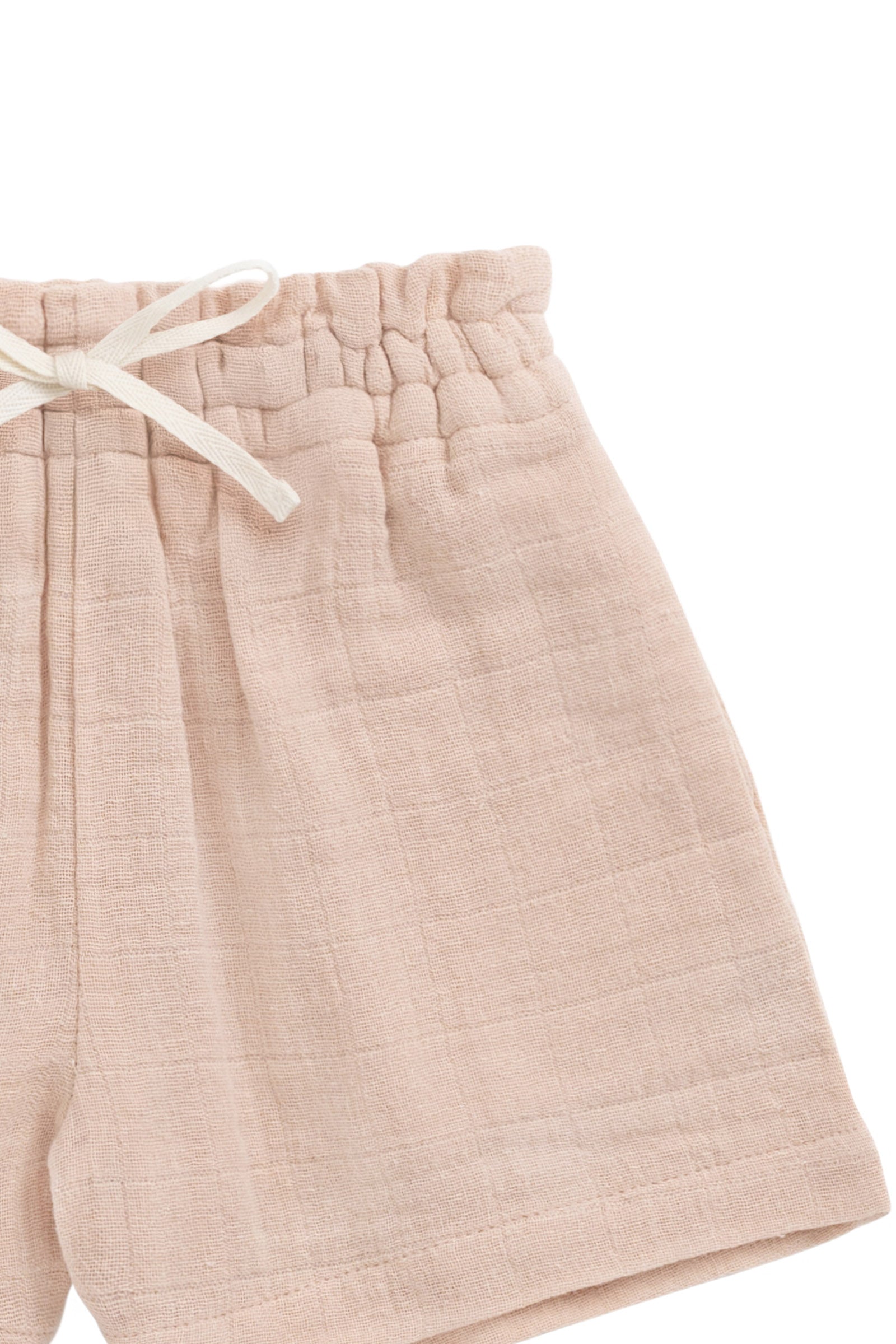 Short en mousseline de coton biologique uni rose crayeux aéré pour fille, léger et respirant, idéal pour l'été (1 an-10 ans)