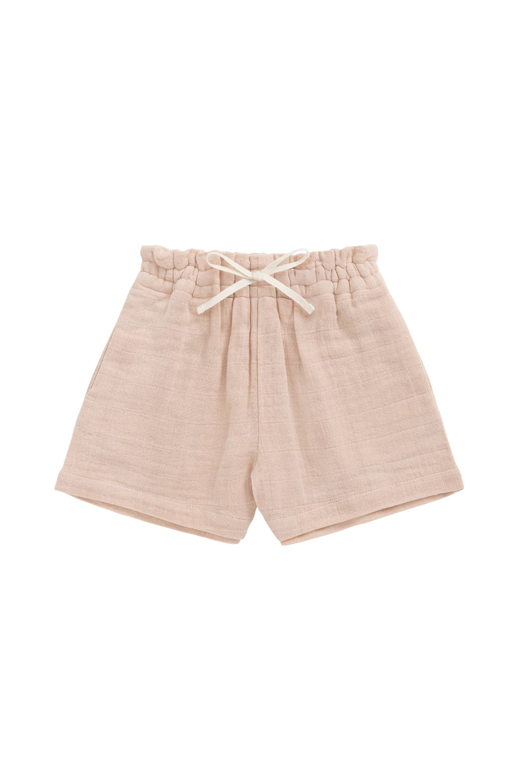 Short en mousseline de coton biologique uni rose crayeux aéré pour fille, léger et respirant, idéal pour l'été (1 an-10 ans)