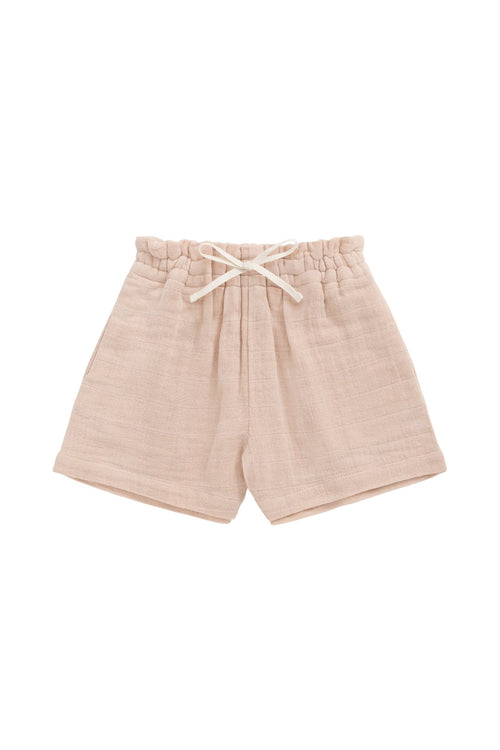 Short en mousseline de coton biologique uni rose crayeux aéré pour fille, léger et respirant, idéal pour l'été (1 an-10 ans)
