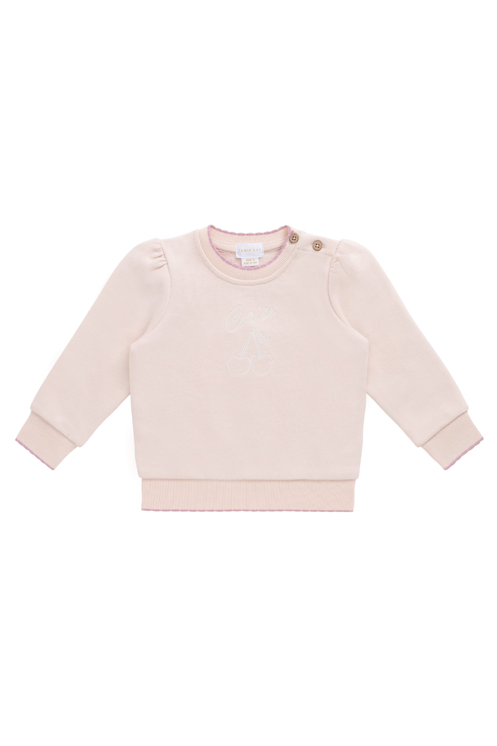 Sweat-shirt décontracté en coton-élasthanne biologique uni Morganite Cerise, doux et respirant pour le confort des filles au quotidien (6 mois-10 ans)