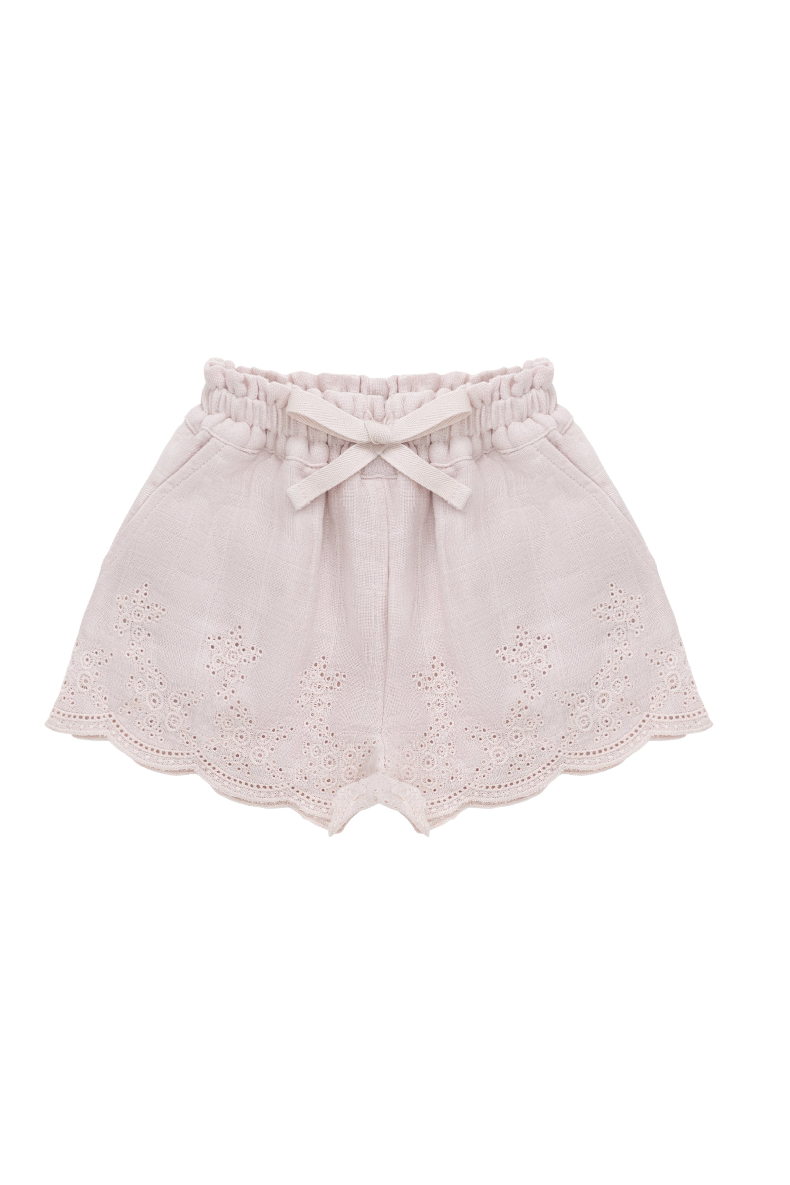 Short en mousseline de coton biologique uni lilas clair, frais, léger et respirant pour bébés (6 mois–8 ans), idéal pour l'été