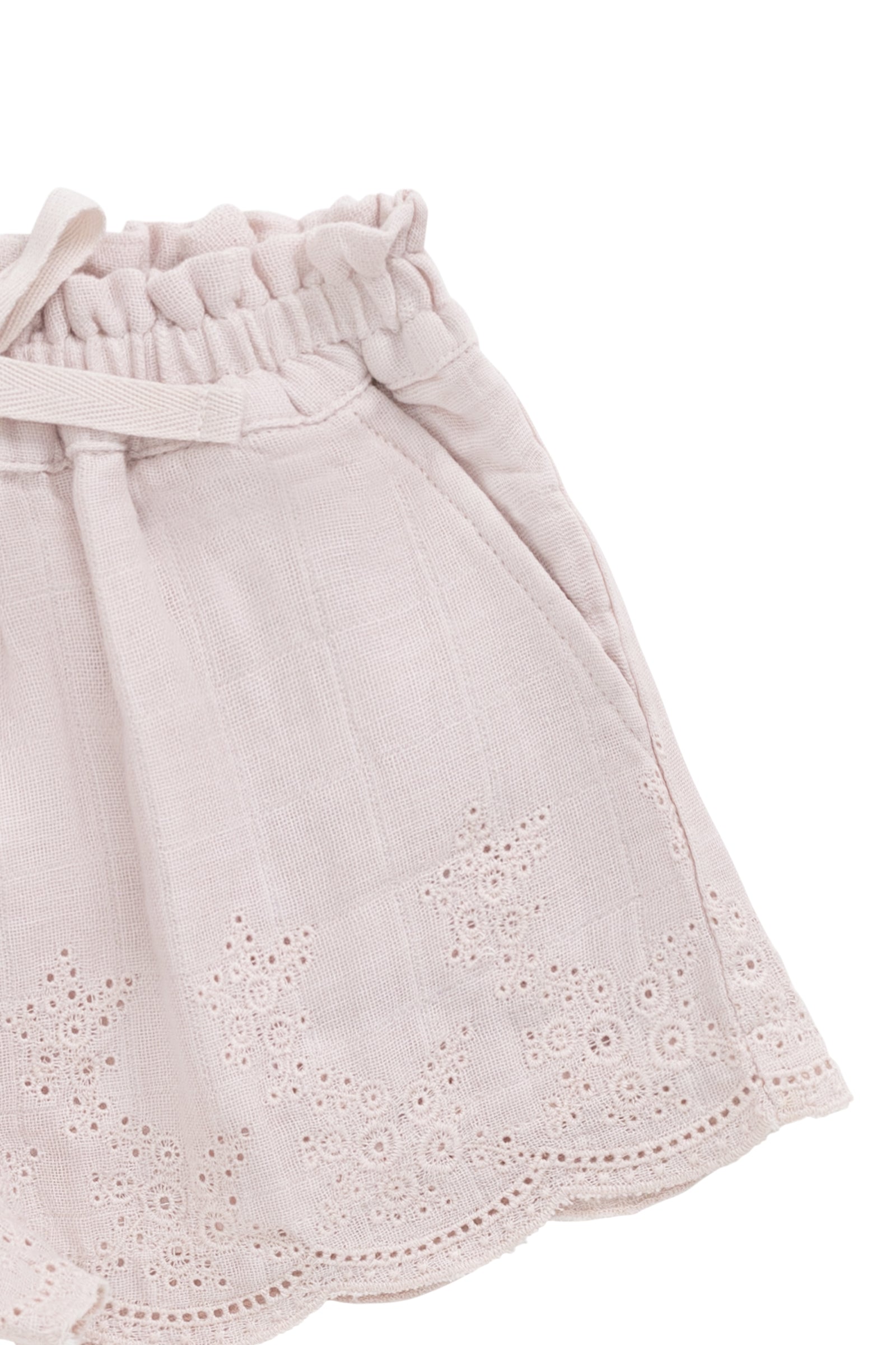 Short en mousseline de coton biologique uni lilas clair, frais, léger et respirant pour bébés (6 mois–8 ans), idéal pour l'été
