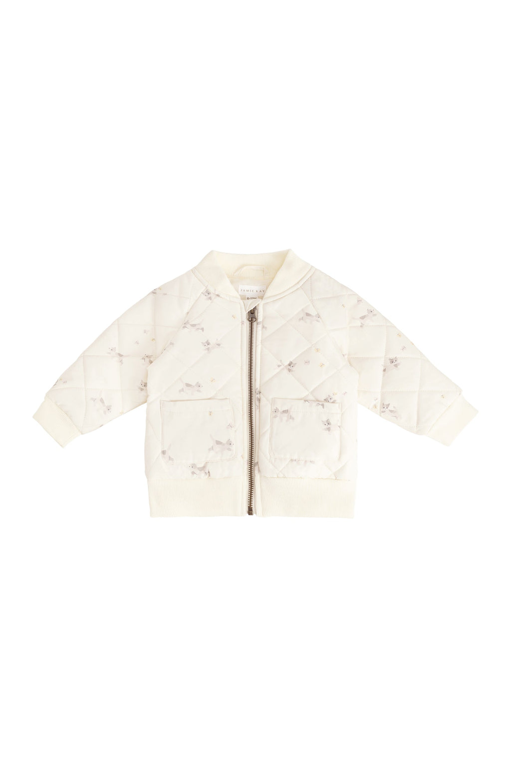 Blouson en nylon-coton recyclé imprimé chaton « Murmure ludique » avec doublure en polyester recyclé pour enfants (6M-10A) – Vêtement d’extérieur du quotidien