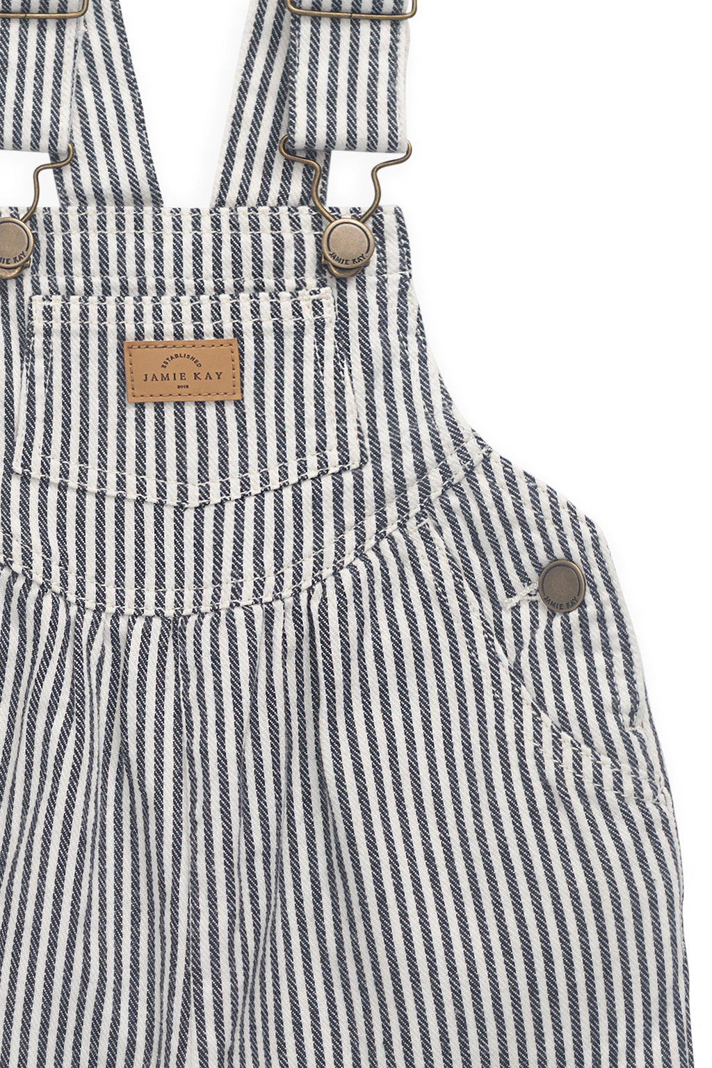 Salopette rayée bleu marine et nuage en coton-élasthanne avec accessoires sans nickel et bretelles réglables pour garçons et filles (6 mois-8 ans)