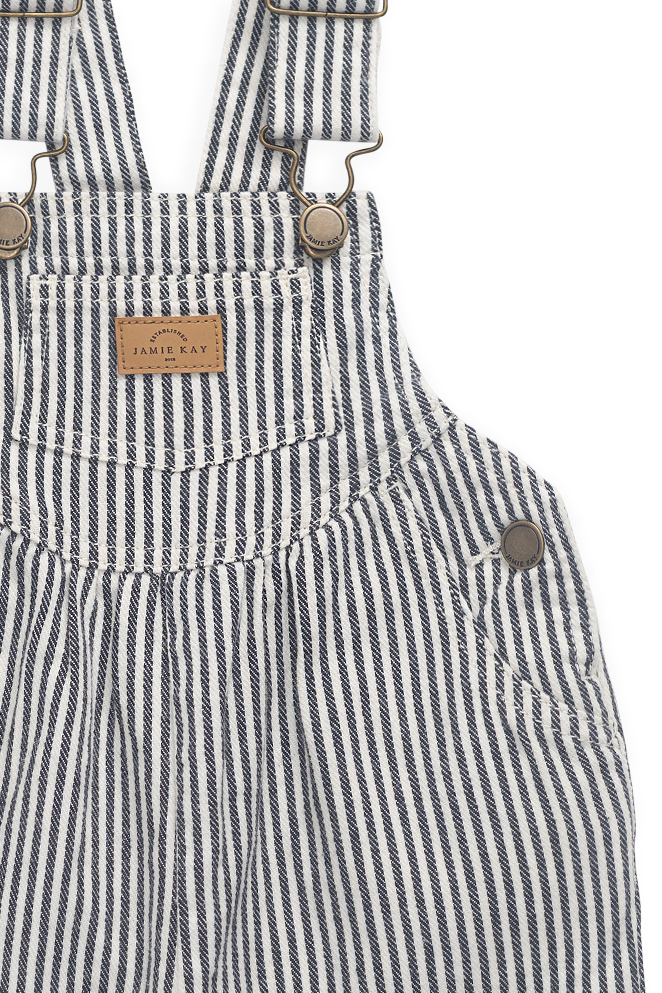 Salopette rayée bleu marine et nuage en coton-élasthanne avec accessoires sans nickel et bretelles réglables pour garçons et filles (6 mois-8 ans)