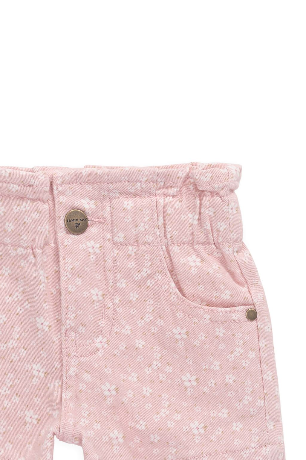 Short en velours côtelé brodé, décontracté, rose poudré, en coton-élasthanne avec passants de ceinture et poches avant pour filles Printemps-Été (6M–10A)