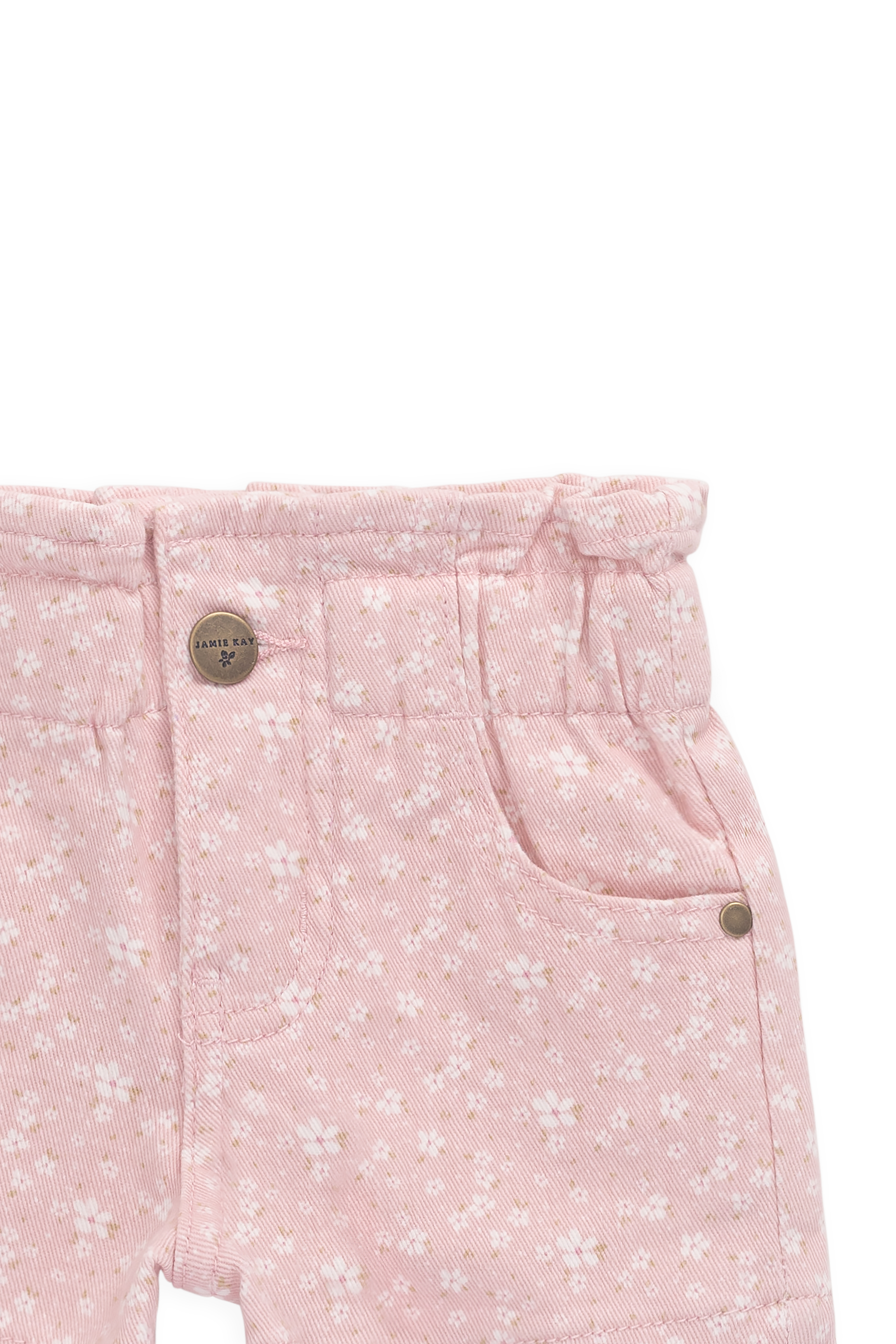 Short en velours côtelé brodé, décontracté, rose poudré, en coton-élasthanne avec passants de ceinture et poches avant pour filles Printemps-Été (6M–10A)